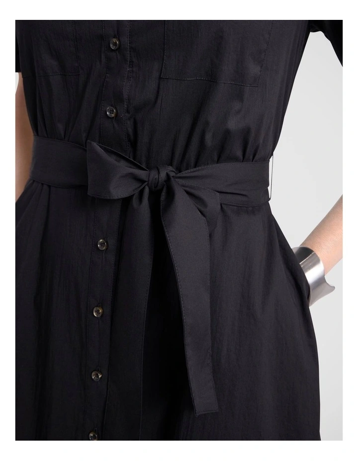 Ana Cotton Blend Shirt Dress in Black image 3