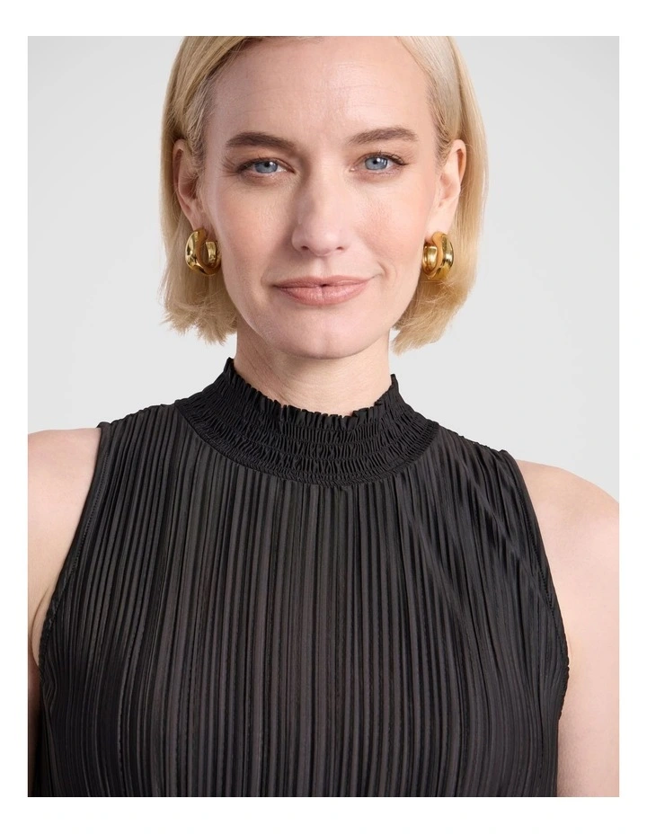 Tauri Pleat Jersey Dress in Black image 3