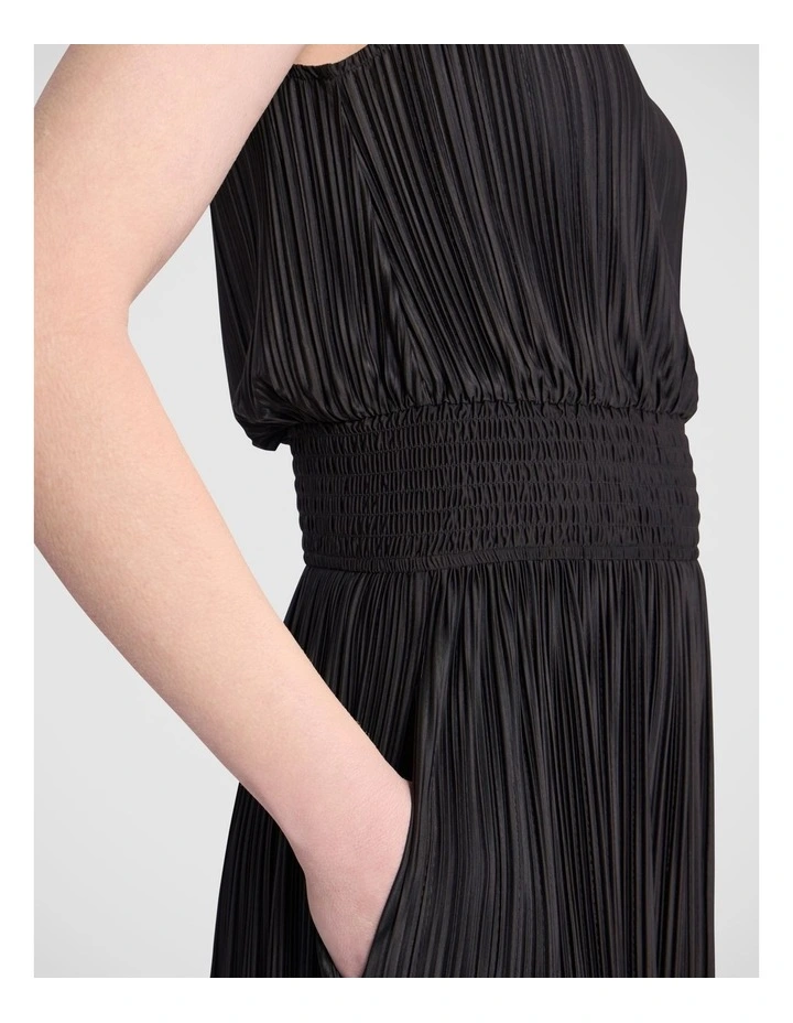 Tauri Pleat Jersey Dress in Black image 4