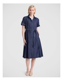 Scottie Chambray Dress in Mid Blue