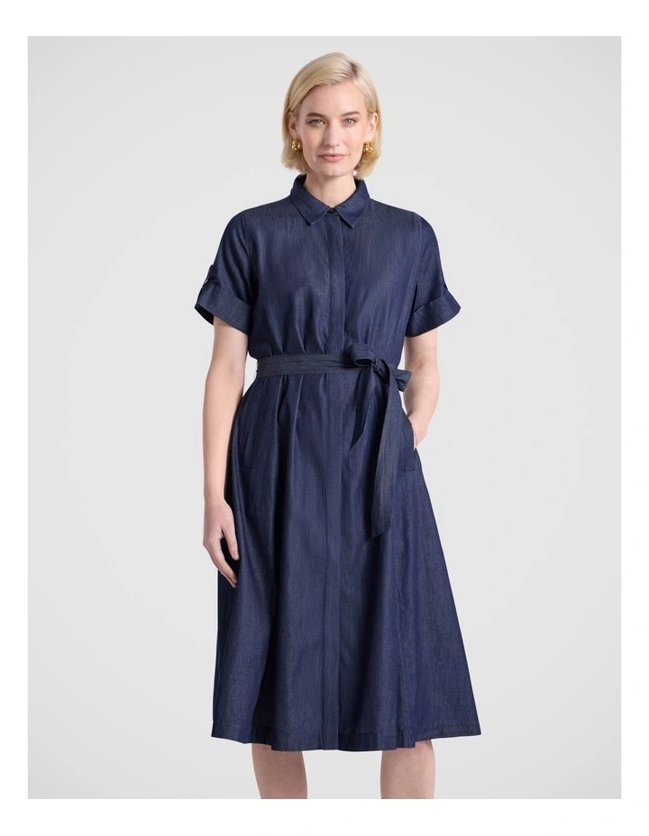 Scottie Chambray Dress in Mid Blue image 2