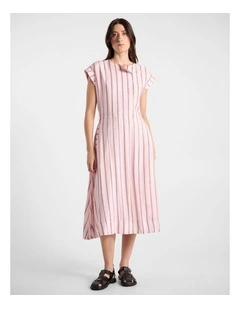 Naomi Midi Dress in Pink Stripe
