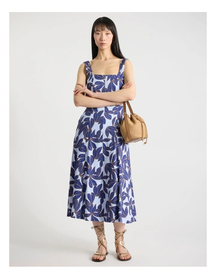 Waterlily Stretch Linen Dress in Blue Multi image 1