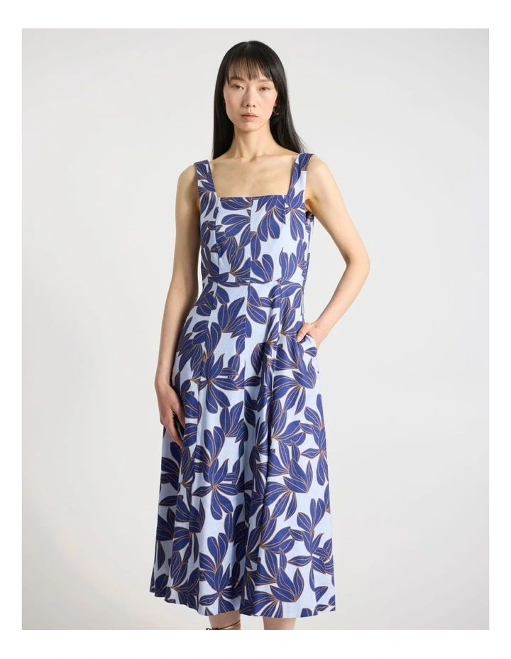 Waterlily Stretch Linen Dress in Blue Multi image 2