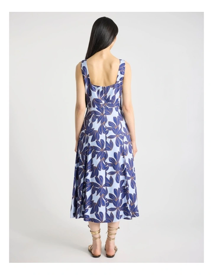 Waterlily Stretch Linen Dress in Blue Multi image 3
