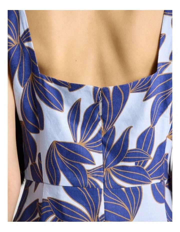 Waterlily Stretch Linen Dress in Blue Multi image 4