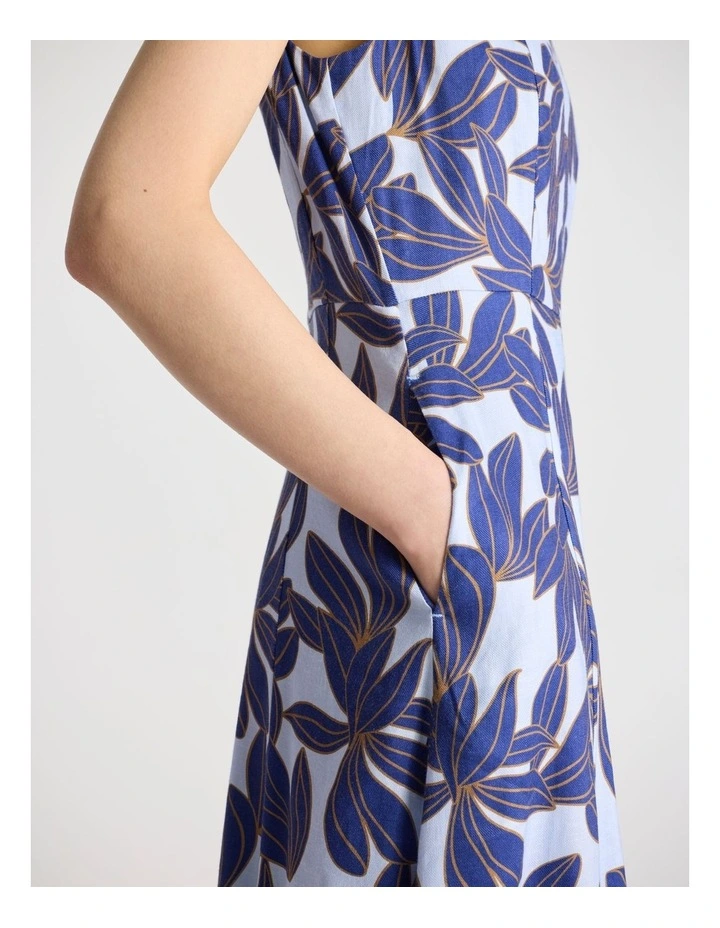Waterlily Stretch Linen Dress in Blue Multi image 5