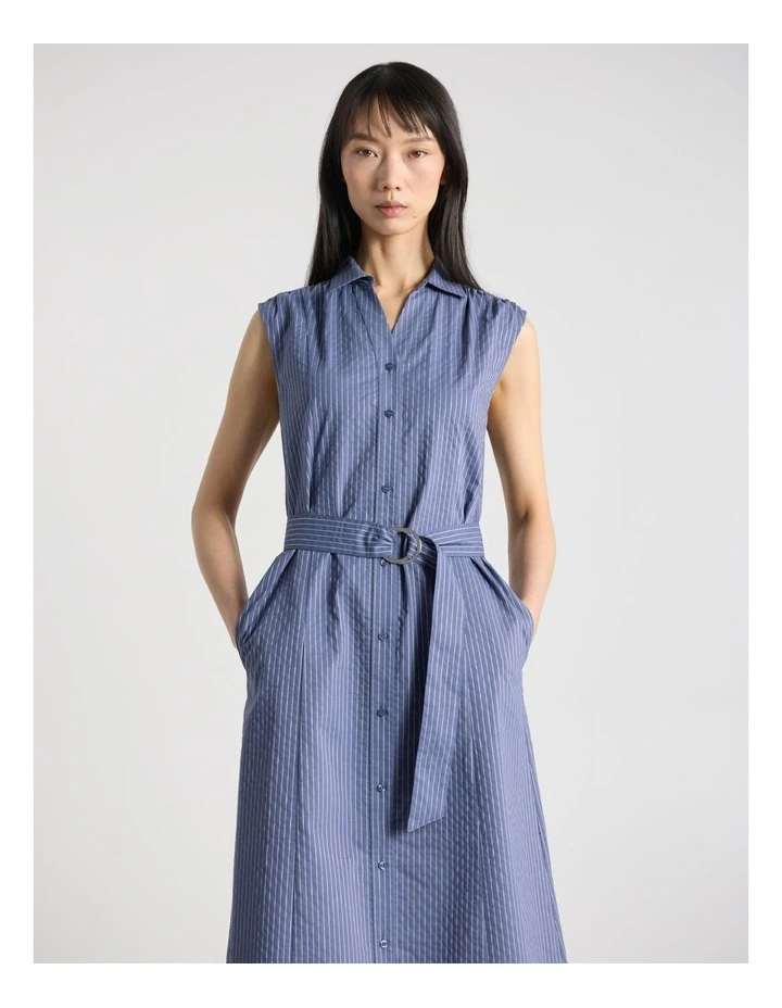 Mael Cotton Blend Shirt Dress in Blue Stripe image 2