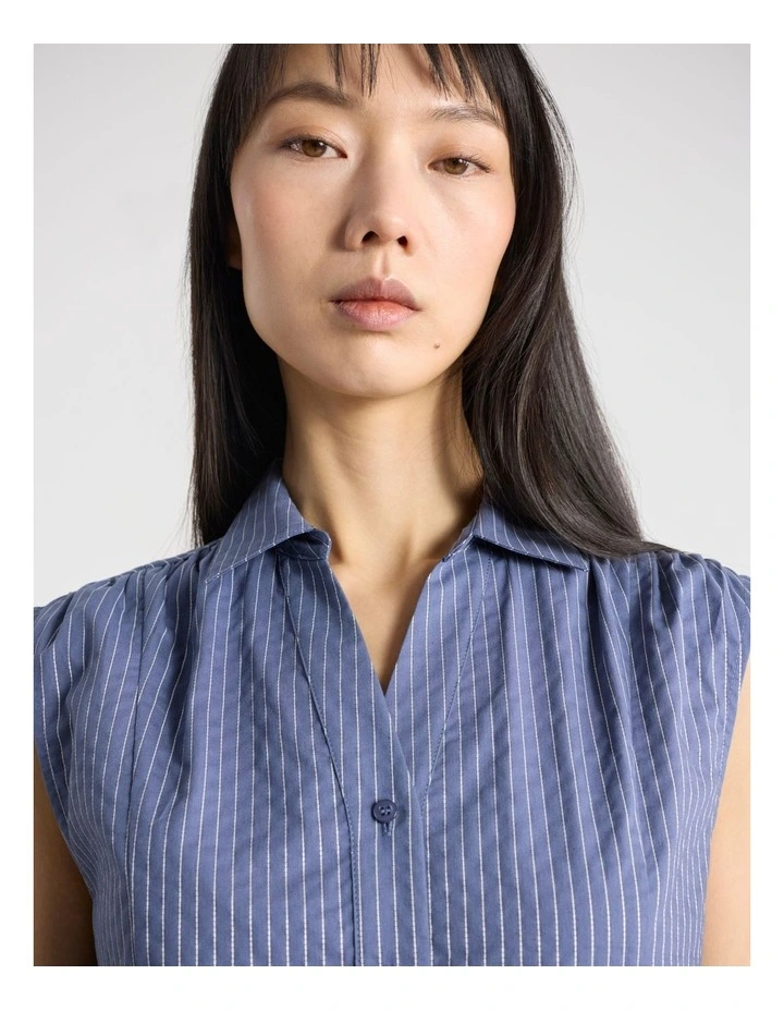 Mael Cotton Blend Shirt Dress in Blue Stripe image 5