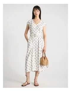 Aggie Linen Blend Dress in Ivory Multi