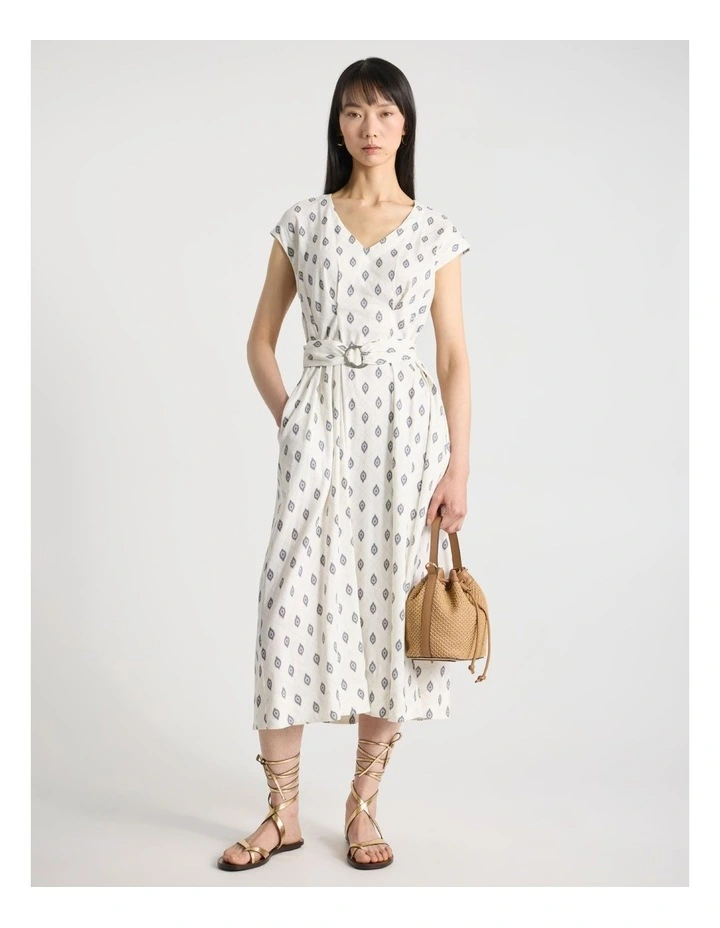 Aggie Linen Blend Dress in Ivory Multi image 1
