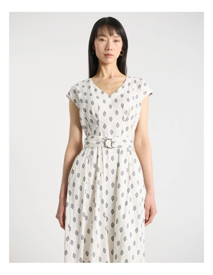 Aggie Linen Blend Dress in Ivory Multi image 2