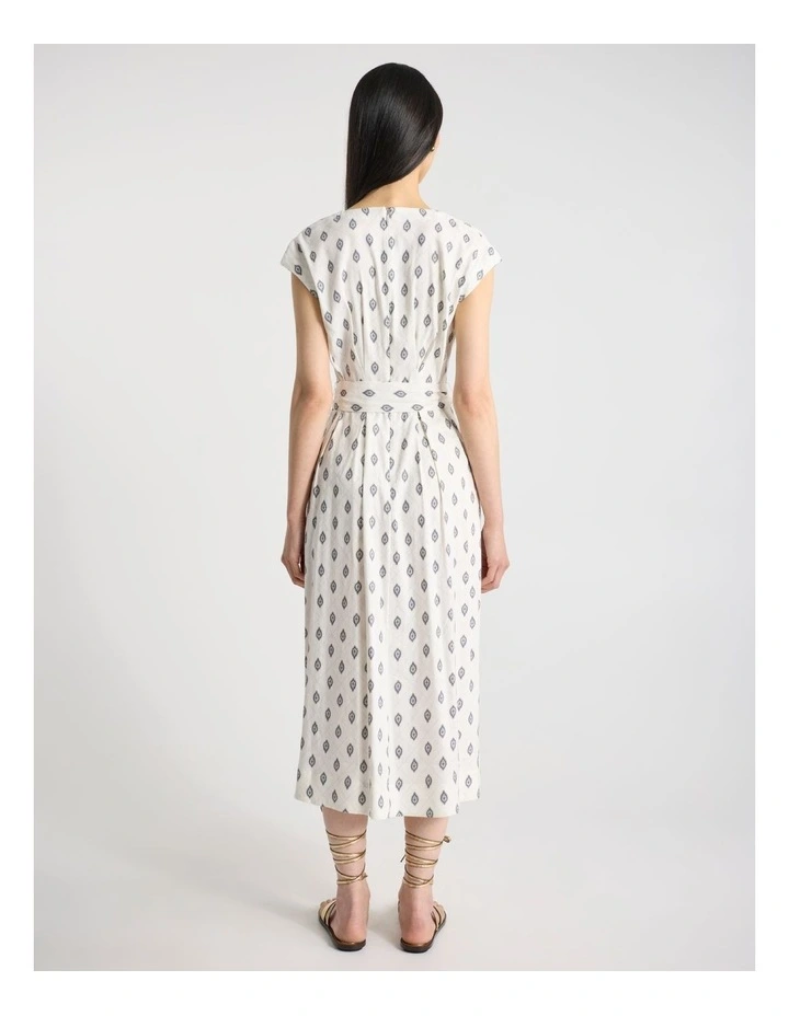 Aggie Linen Blend Dress in Ivory Multi image 3