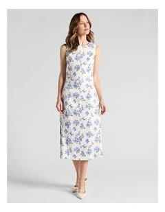 Jacinda Stretch Linen Dress in Ivory Multi