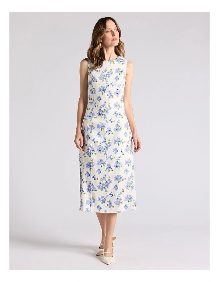 Jacinda Stretch Linen Dress in Ivory Multi image 1