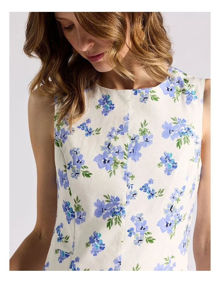 Jacinda Stretch Linen Dress in Ivory Multi image 4
