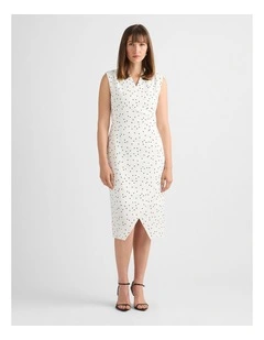 Adriana Midi Dress in Ivory/Navy