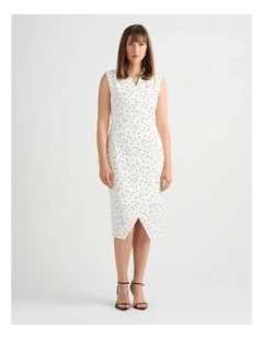 Adriana Midi Dress in Ivory/Navy