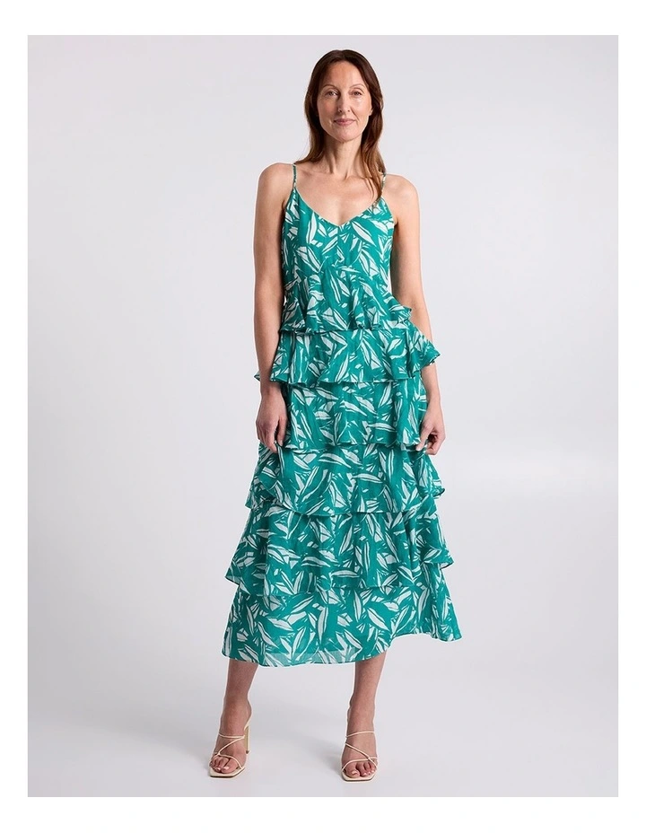Cyrus Tiered Dress in Teal Multi image 1