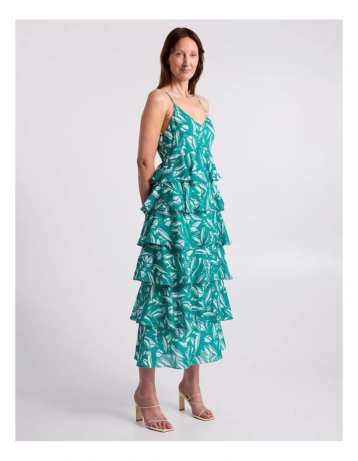 Cyrus Tiered Dress in Teal Multi image 3