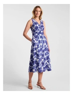 Evelyn Stretch Linen Dress in Blue Multi