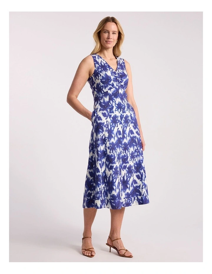 Evelyn Stretch Linen Dress in Blue Multi image 1