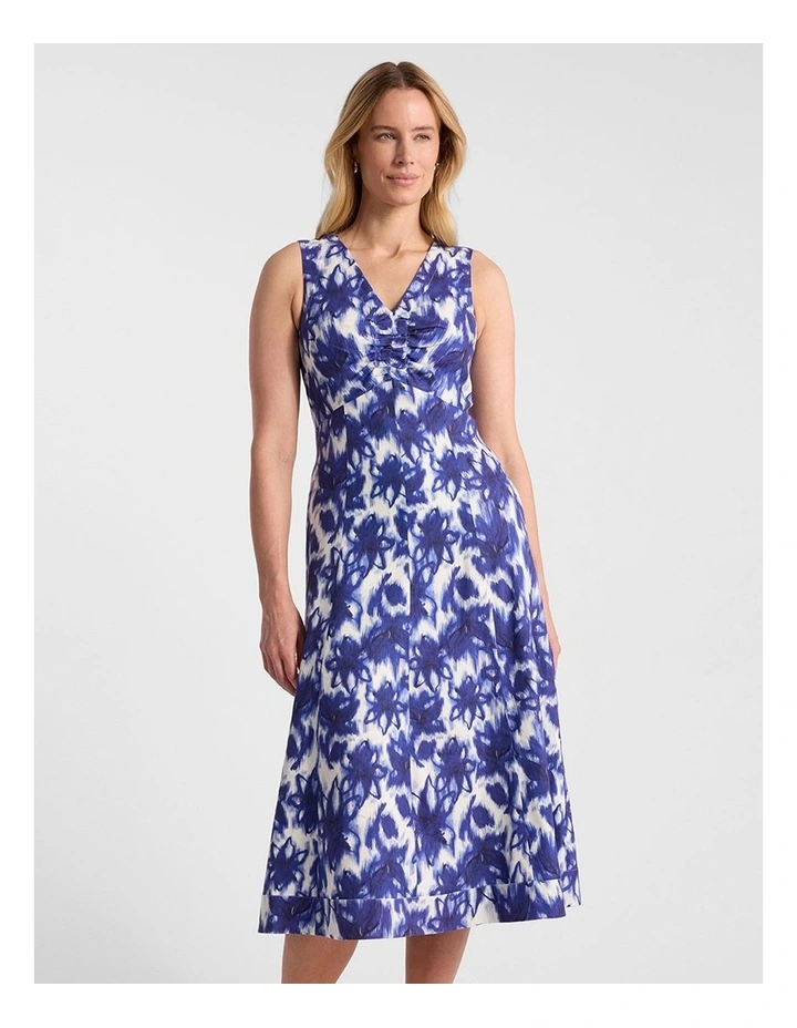 Evelyn Stretch Linen Dress in Blue Multi image 2