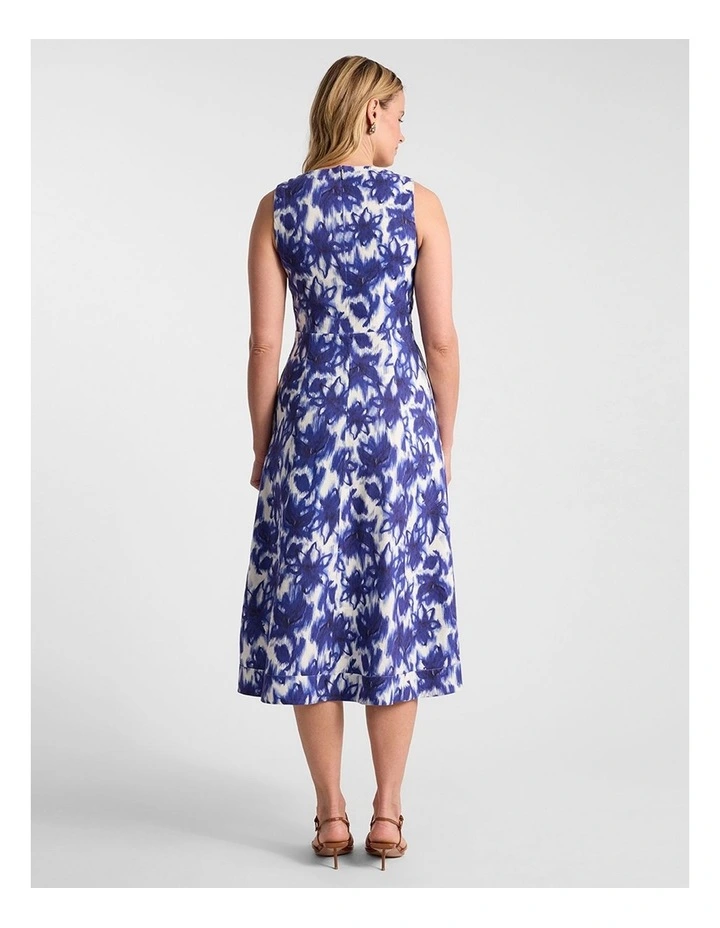 Evelyn Stretch Linen Dress in Blue Multi image 3
