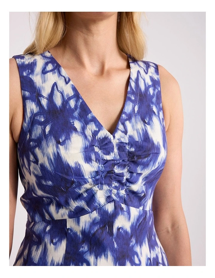 Evelyn Stretch Linen Dress in Blue Multi image 3