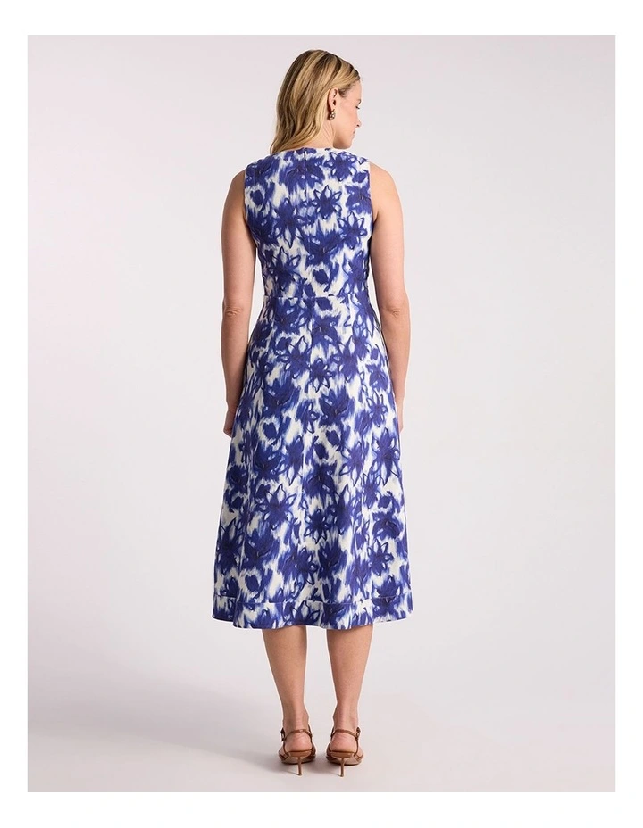Evelyn Stretch Linen Dress in Blue Multi image 5