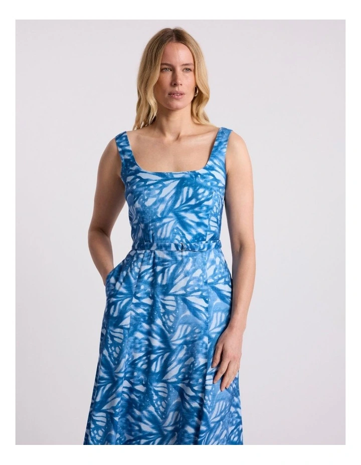 Monica Stretch Linen Dress in Blue Multi image 3