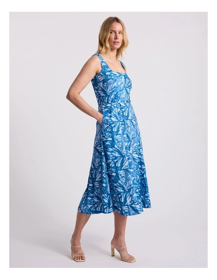 Monica Stretch Linen Dress in Blue Multi image 4