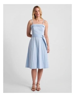 Wisteria Cotton Midi Dress in Ocean Blue