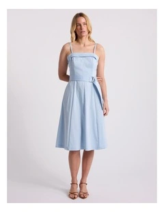 Wisteria Cotton Midi Dress in Ocean Blue