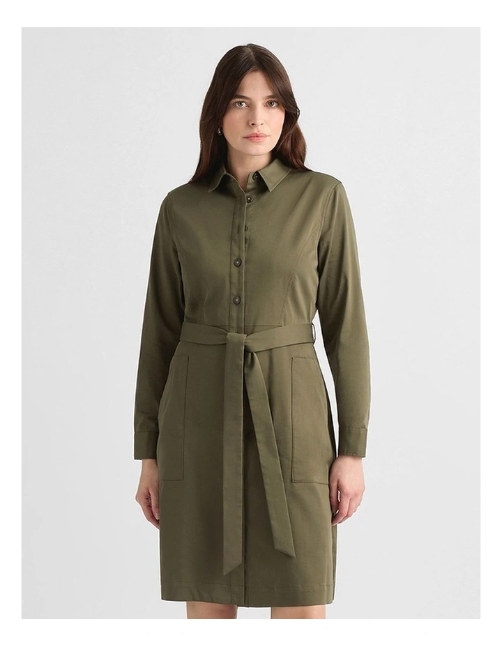 Marabel Cotton Sateen Dress in Army Green image 1