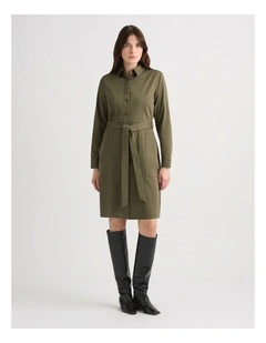 Marabel Cotton Sateen Dress in Army Green