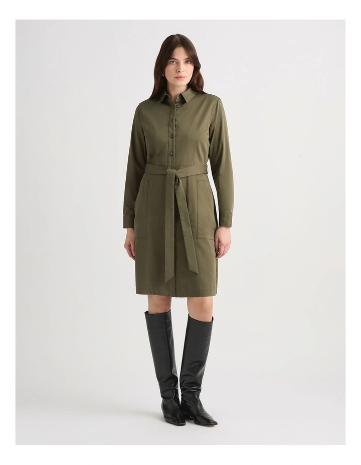 Marabel Cotton Sateen Dress in Army Green image 1