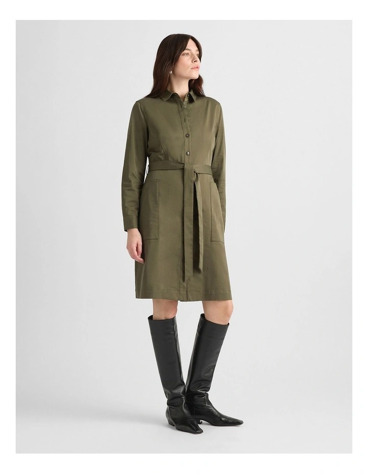 Marabel Cotton Sateen Dress in Army Green image 2