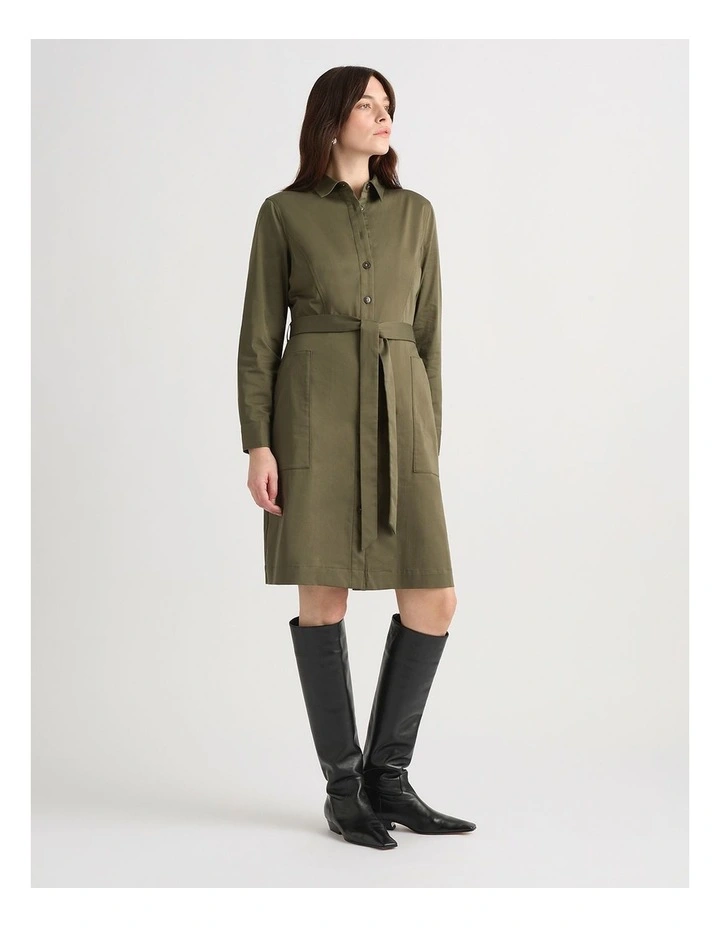 Marabel Cotton Sateen Dress in Army Green image 2