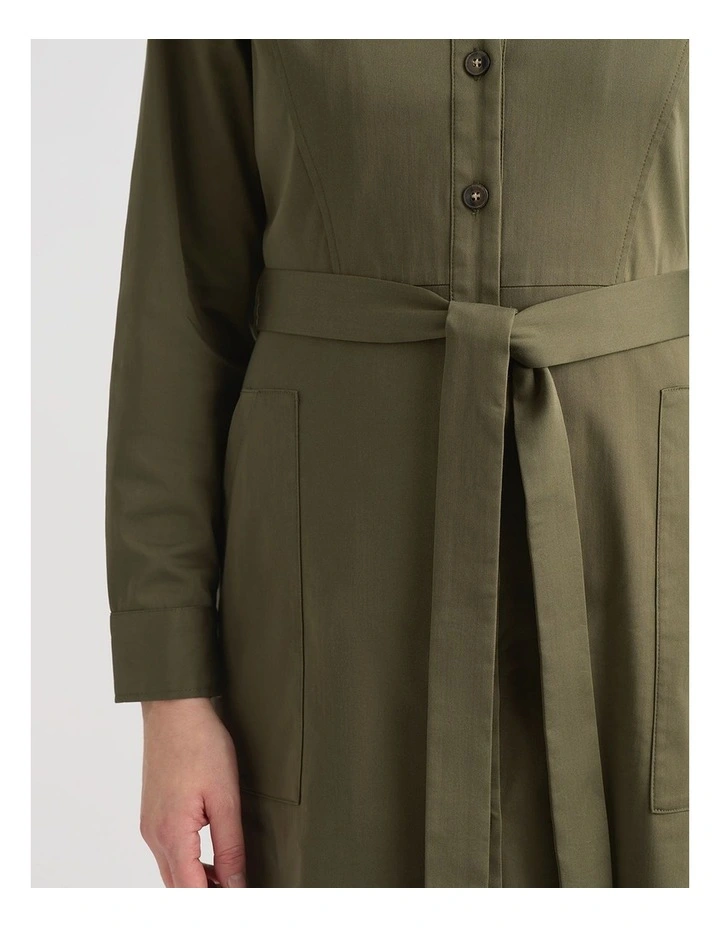 Marabel Cotton Sateen Dress in Army Green image 3