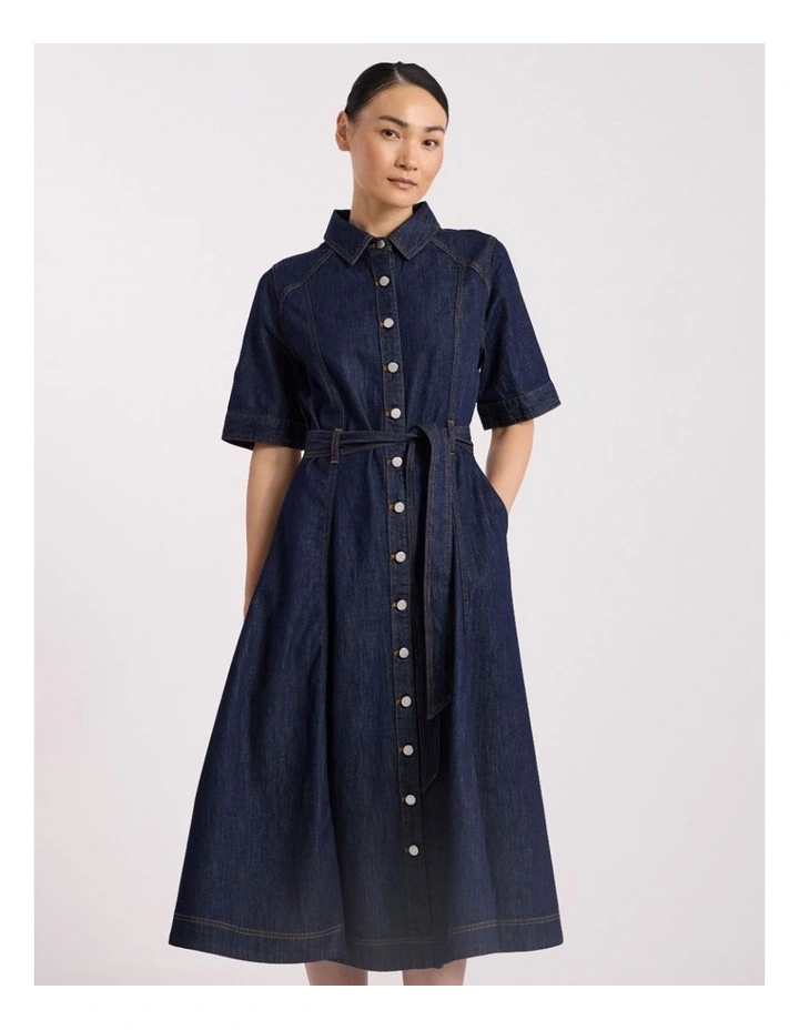 Mateo Denim Shirt Dress in Dark Indigo image 2