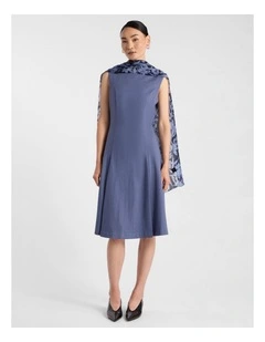Kalen Flannel Merino Dress in Steel Blue