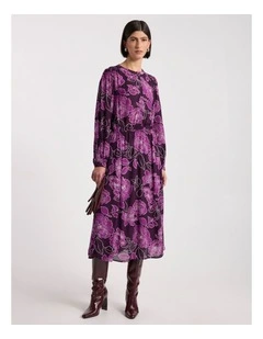 Garnet Viscose Dress in Eggplant Multi