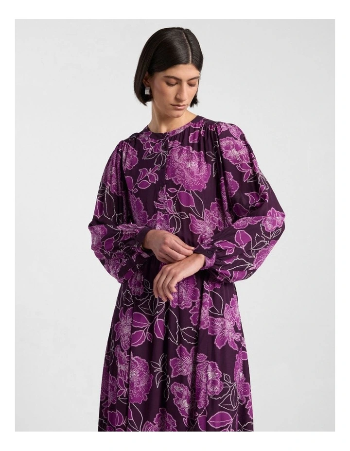 Garnet Viscose Dress in Eggplant Multi image 2