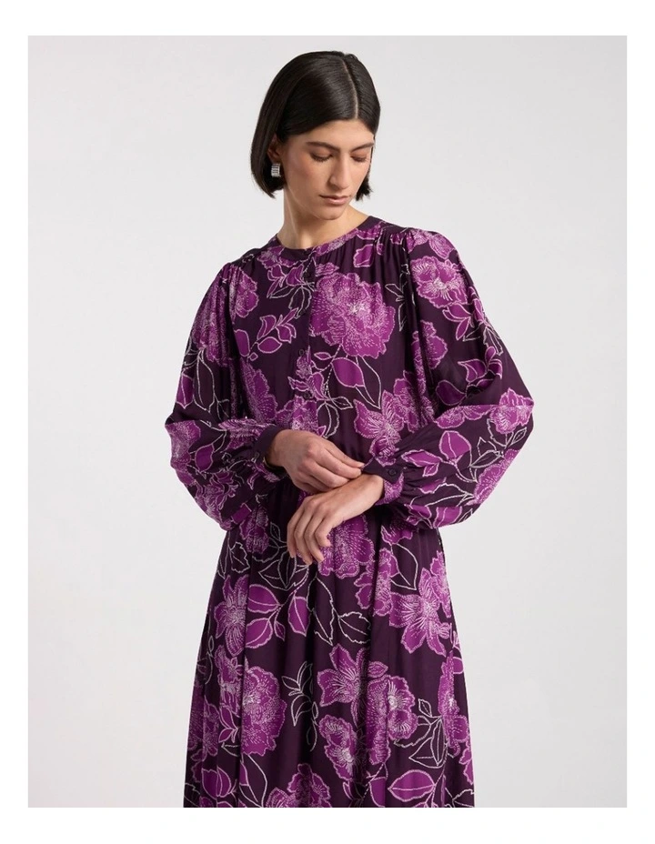 Garnet Viscose Dress in Eggplant Multi image 2