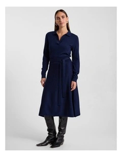 Indira Merino Knit Polo Dress in Navy