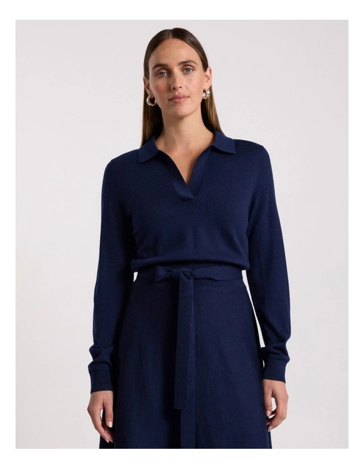 Indira Merino Knit Polo Dress in Navy image 2