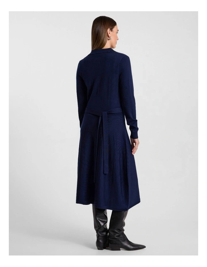 Indira Merino Knit Polo Dress in Navy image 3