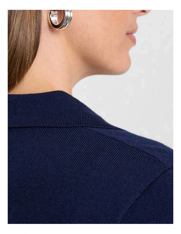 Indira Merino Knit Polo Dress in Navy image 5