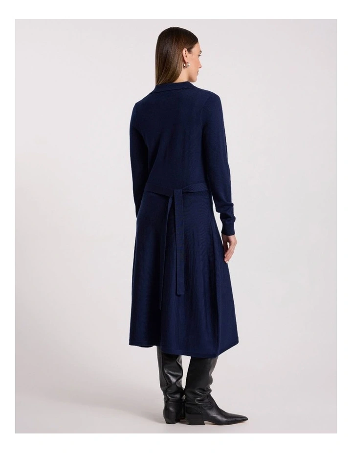 Indira Merino Knit Polo Dress in Navy image 5